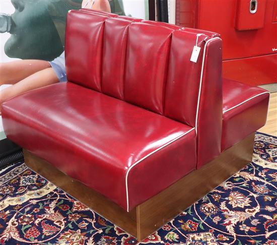 An American diner red leatherette double seat W.108cm